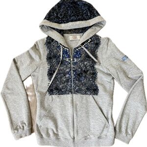 Women's Gray and Blue Lace Hoodie